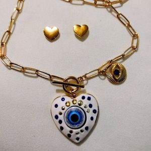 Heart evil eye charm necklace.